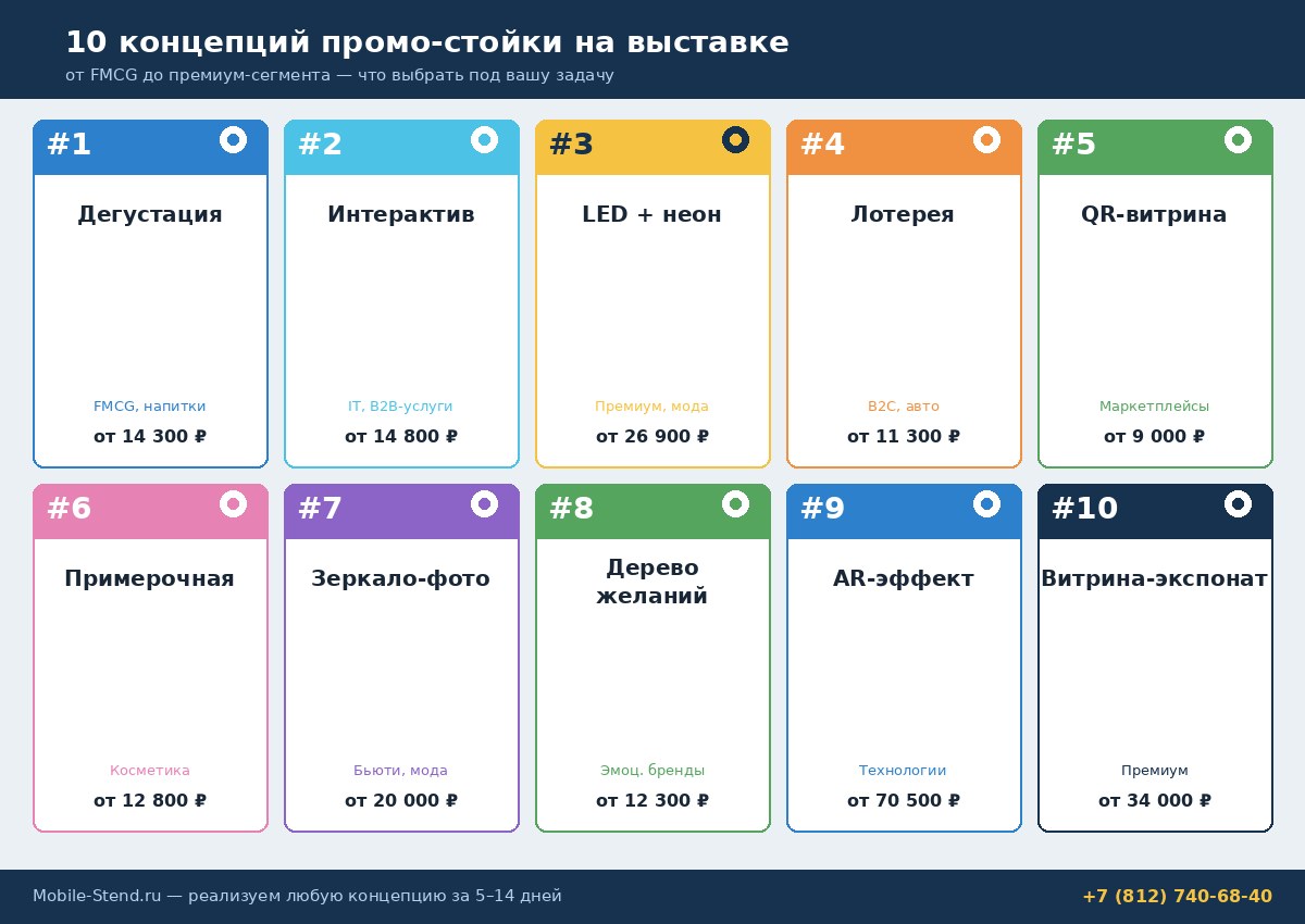 10 концепций промо-стойки: дегустация, интерактив, LED-подсветка, AR и другие
